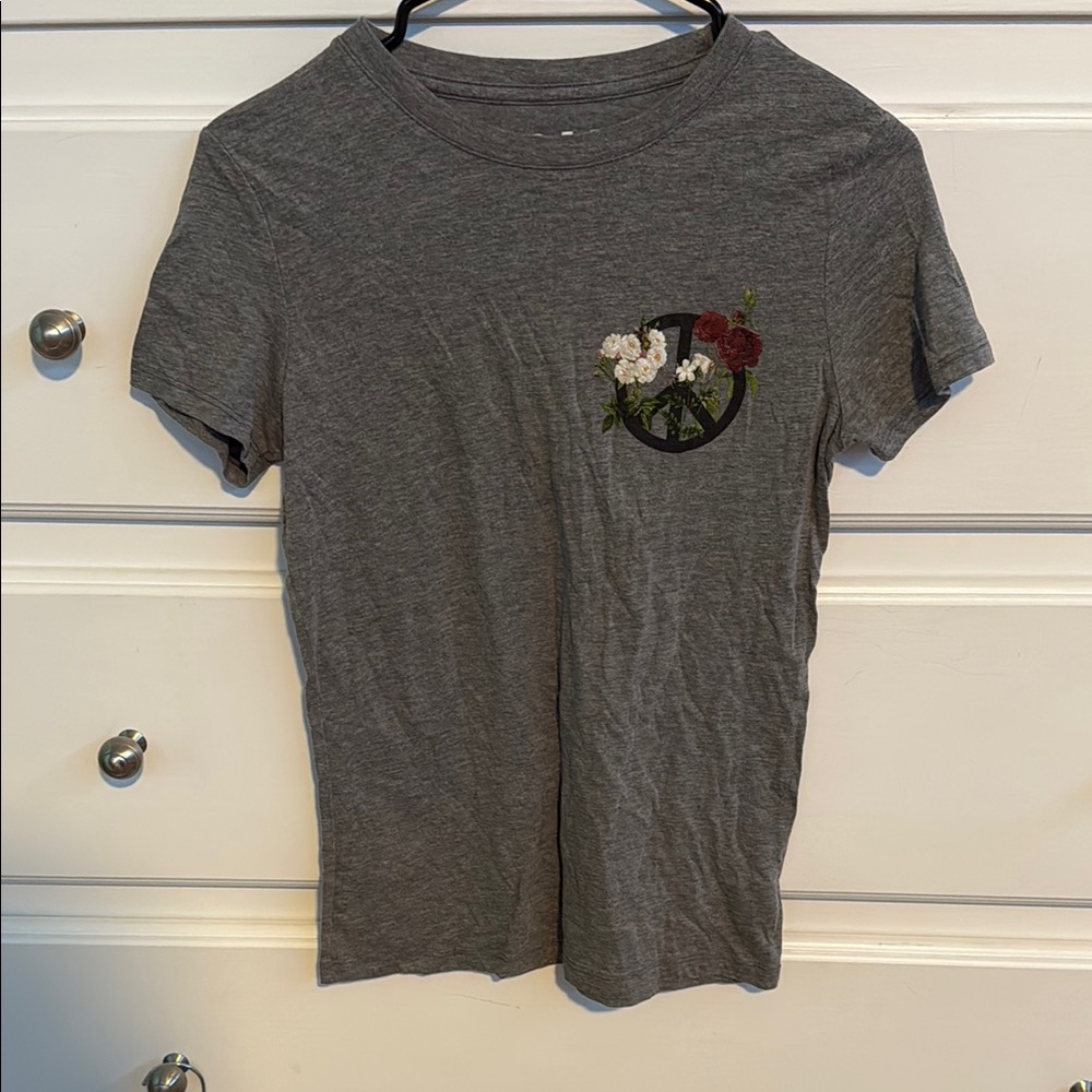 Gray T-Shirt with Floral Patch